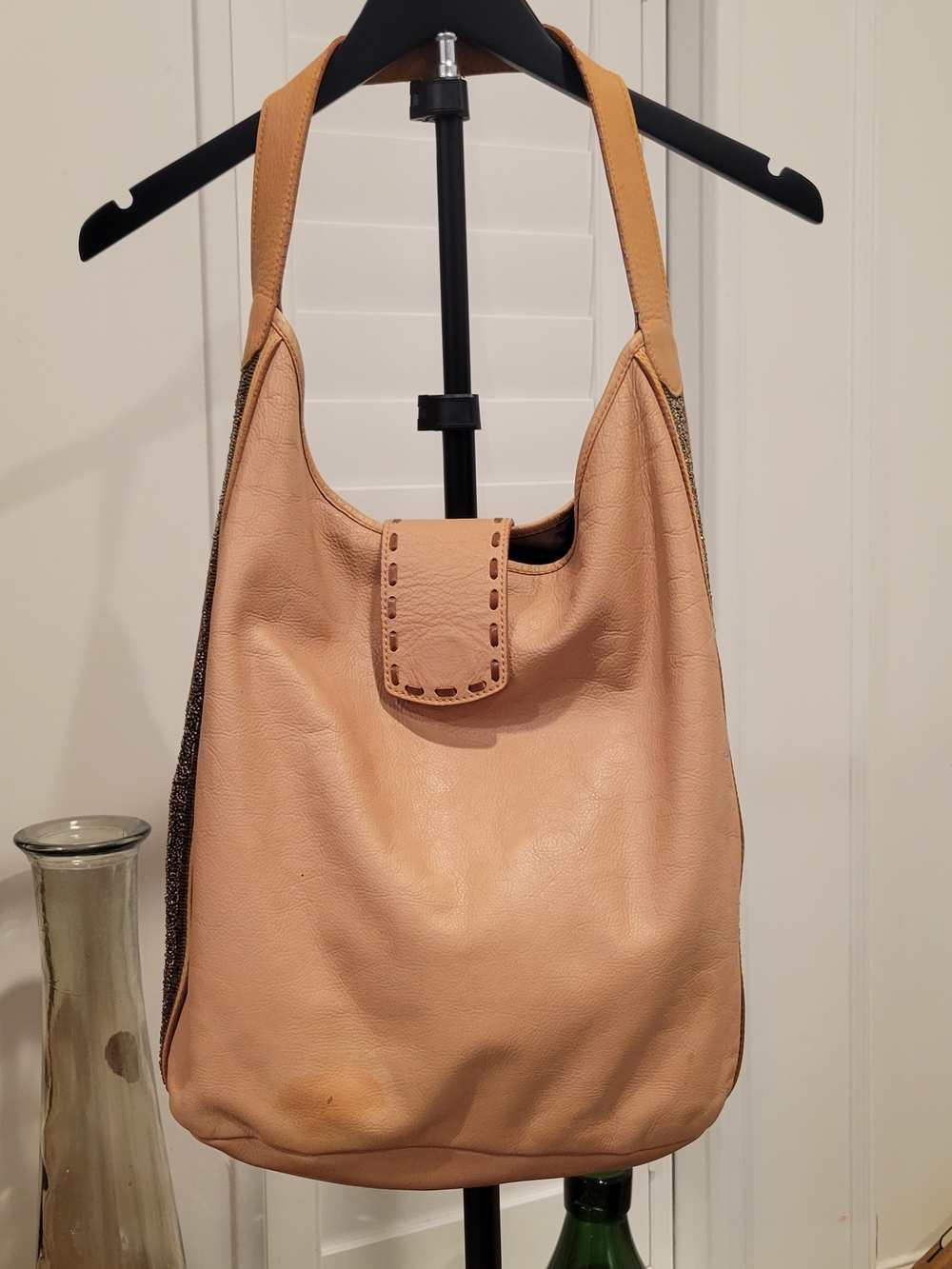 HOLDING HORSES Peach Leather Shoulder Bag with Stitched Tab